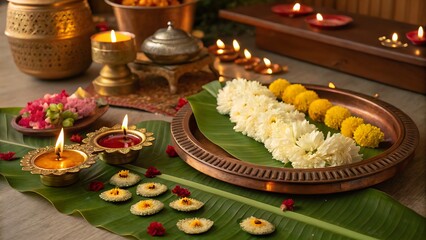 Diwali Festival Festive Lights Flowers and Traditional Decor