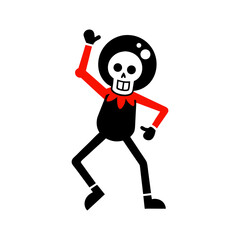 Retro style cartoon dancing skeleton with disco pose in playful vibrant design