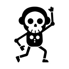Skeleton with headphones dancing to music in cool and lively cartoon vector design