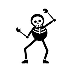 Dancing skeleton in disco pose cartoon illustration with joyful retro vector theme