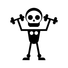 Funny skeleton cartoon lifting dumbbells in fitness workout comic vector theme