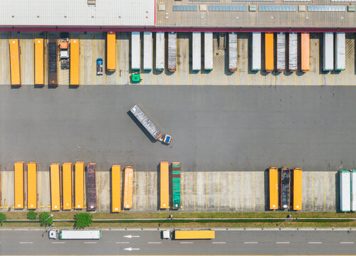 Aerial View of Truck Trailers in a Logistics Parking Area