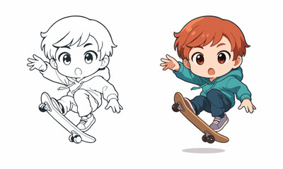 boy playing skateboard coloring page for kids
