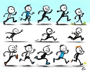Cartoon figures running in various styles