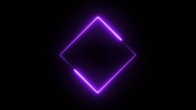 Pink color neon box icon. Neon square frame illustration and seamless black background.