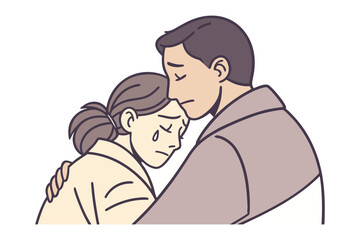 Empathy and Support: A tender illustration of a man offering a comforting embrace to a woman, conveying empathy, support, and solidarity. The image captures the essence of shared pain and reassurance.