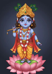 Cute Baby Krishna Standing on Lotus