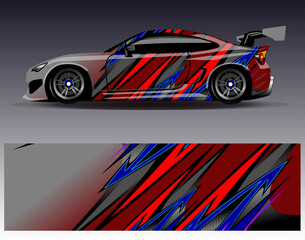 Car wrap design vector. Graphic abstract stripe racing background designs for vehicle, rally, race, adventure and car racing livery