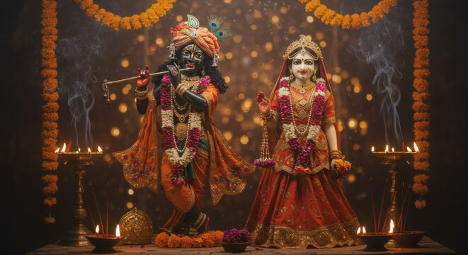 Divine Radha Krishna Idol Decorated for Festival