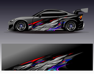Car wrap design vector. Graphic abstract stripe racing background designs for vehicle, rally, race, adventure and car racing livery