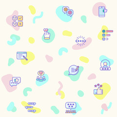 Vector illustration of a cute Review And feedback. Collection of customer, rating, star rating, chat, testimonials, survey, support, communication, sign and other elements. Isolated on beige.