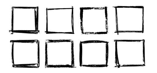 Box brush stroke frames line, Text box outline frame, Grunge paint brush square shapes in Hand-drawn style set, Brush borders Vector illustration
