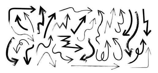 Hand Drawn Arrows Set vector collection, Grunge arrow brush drawn, sketched scribbles doodle symbols decorative element design illustration