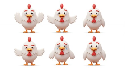 Naklejka premium Cartoon chicken characters set