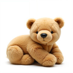 Obraz premium Cute teddy bear plush toy smiling on white background for copy space