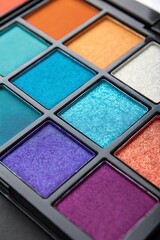 Fototapeta premium Vibrant Eyeshadow Palette Close Up Shot Featuring Diverse Colors