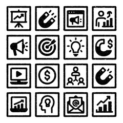 Digital Marketing Chalk Icon Set