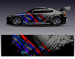 Car wrap design vector. Graphic abstract stripe racing background designs for vehicle, rally, race, adventure and car racing livery
