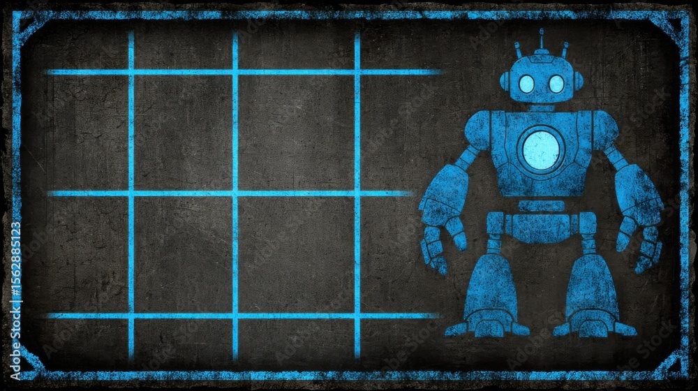 Poster robot standing in front of a grid concept representing business alignment tracking and modern digita