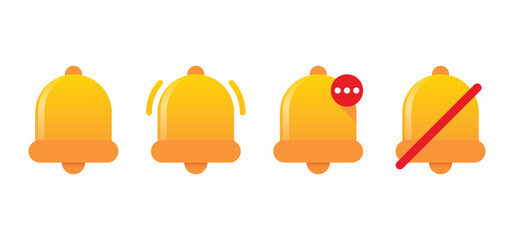 Colorful Notification Bell Icons | Alert, Message, Ringing & Mute Symbols Vector