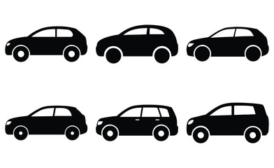 Car Silhouettes Vector Icons Set.