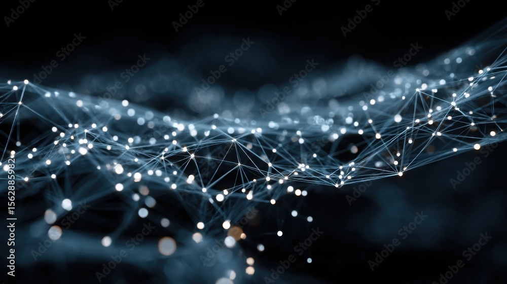 Poster complex network of connected lines illustrating the concept of blockchain sentiment influence map in