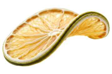Dehydrated lime slice close up shot for food photography and culinary design ideas on transparent background
