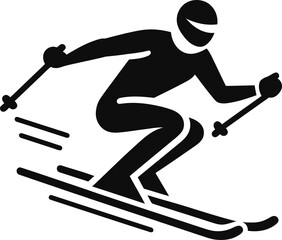 Skiing Silhouette Vector, Simplified Athlete Gliding Down Slope in Motion