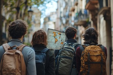 Group of friends exploring the city, experiencing urban adventures and discovering new places together, Generative AI
