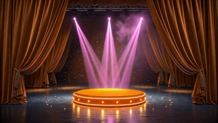 Dramatic theater stage with spotlight and luxurious curtains, a fitting background for theatrical performances, presentations, or special events that demand attention with elegance and style.