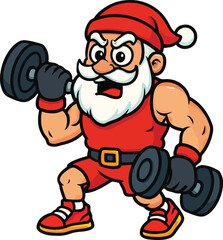 Santa Claus Joyfully Performing Dumbbell biceps