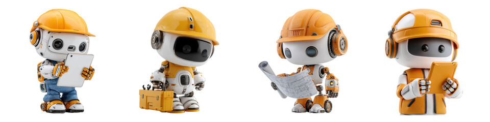 Plasticine toy engineer robot png isolated with tool in 3d transparent using for presentation.