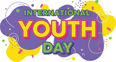 International youth day text with colorful abstract shapes background