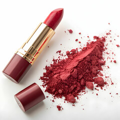 red lipstick on a white background