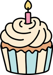 Flat Doodle Birthday Icon Set – Cake, Gift, Balloon and Confetti