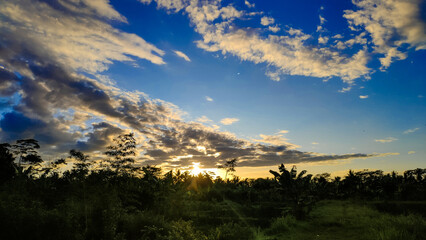 Scenery of Epic Golden Morning Sky in the Village - Photography