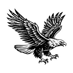 A vintage style illustration showing eagle landing