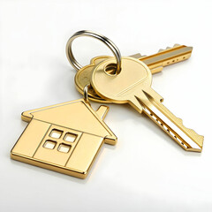 golden house with  key isolated on white