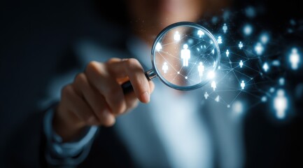 Searching connected network of people. Finding talent for recruitment concept