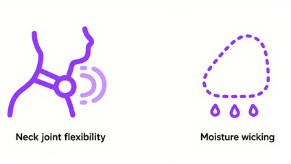 The neck joint and moisture absorption icon represent the flexibility and moisture absorption function of the neck joint, used for office health and comfortable wearing scenarios.