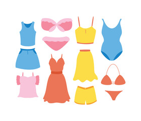 Collection of Hand Drawn Illustrations of Swimwear and Summer Wear