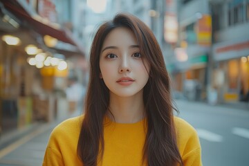 Young asian woman recording herself interview video via smartphone for her vlog, Generative AI