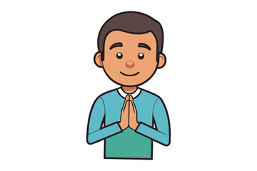 Respectful Salutation: A digitally created illustration of a smiling man with folded hands, expressing a gesture of greeting or appreciation.