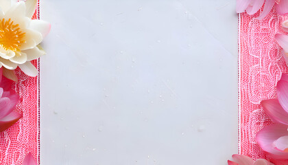 A blank canvas surrounded by pink and white flowers, ideal for creative projects.