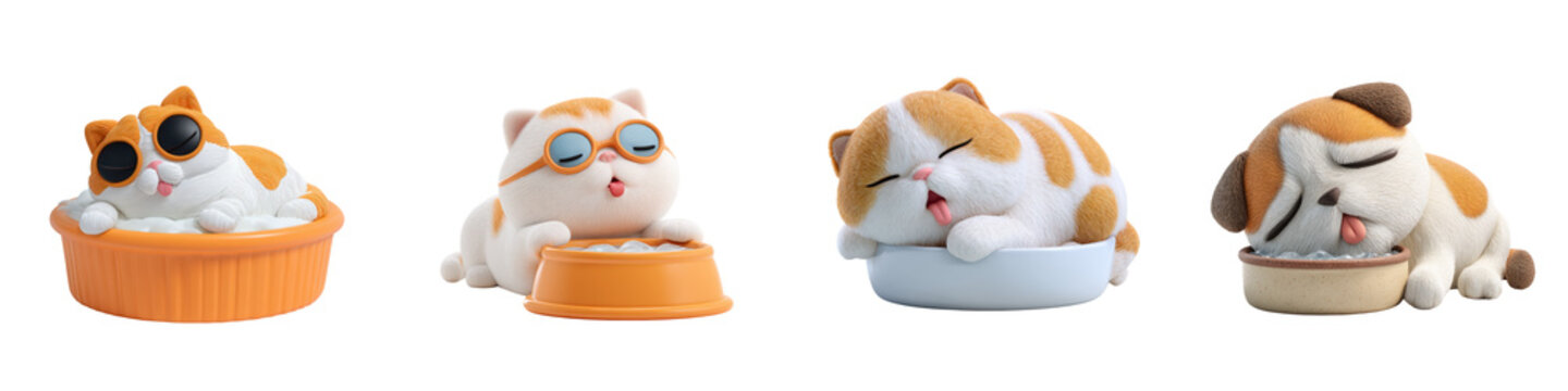Heatstorke cat transparent animation mockup isolated png with no background summer peroid.