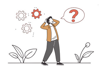 Man's Dilemma and Confusion: An illustration captures a moment of contemplation, with a man grappling with a complex problem, unsure of the solution.