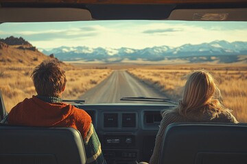 Friends on a road trip traveling by car, enjoying their adventure and taking in the beautiful scenery during their journey, Generative AI