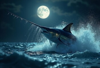 Moon Night Sea Shark Art Close up
