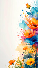 A vibrant watercolor floral arrangement with colorful petals and splashes of paint.