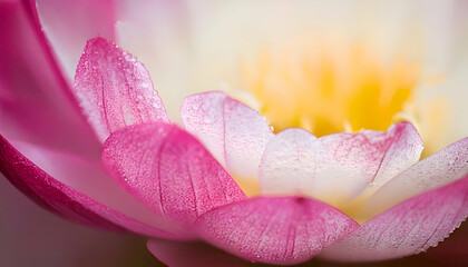Close-up of a pink and white lotus flower with dew drops.